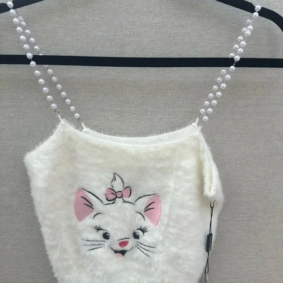 Disney x Forever 21 Marie Faux Fur Pearl Strap Top – Size M (NWT) - Picture 3 of 9